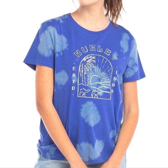 Hurley Walkers Tie Dye Relaxed Girlfriend Graphic Tee in Cobalt Size Small NWT - Picture 1 of 9